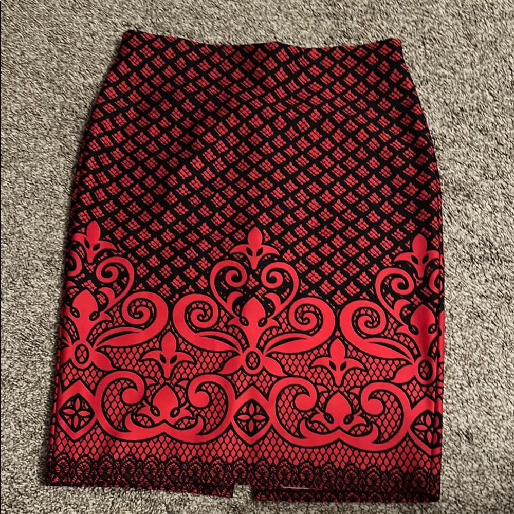 Black and Red Embellished Pencil Skirt